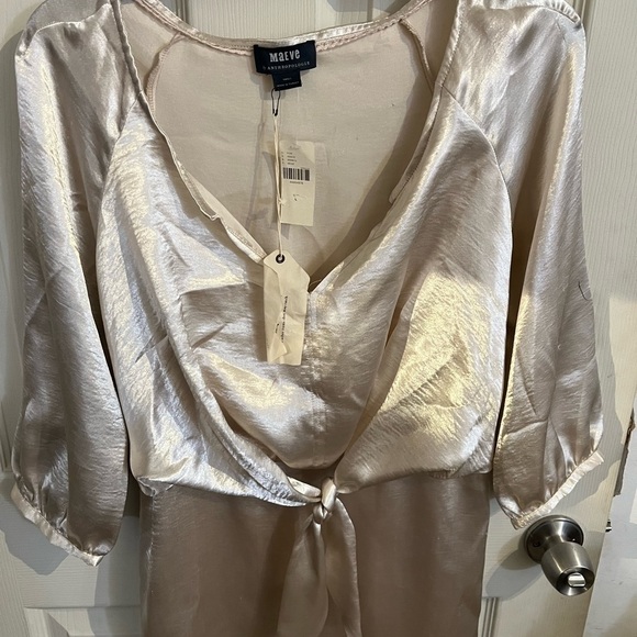 Anthropologie Maeve Metallic Tie Waist Dress Small NWT - Picture 9 of 16